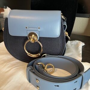 Chloe blue and Dark Navy Crossbody Bag with Gold Accents